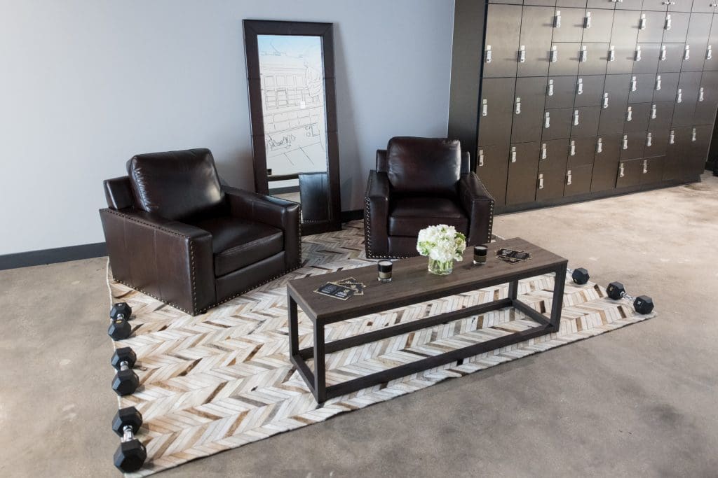 The Dallas studio has a small area of communal lockers in addition to the men's and women's locker rooms. 