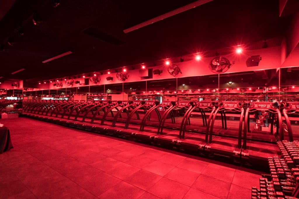 The signature red lights make for a party-ready atmosphere. 