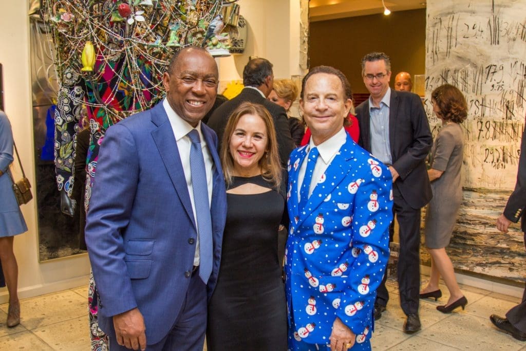 Mayor Sylvester Turner with Penelope & Lester Marks at Houston Arts Alliance Holiday Party, 2017, at the Marks Collection.