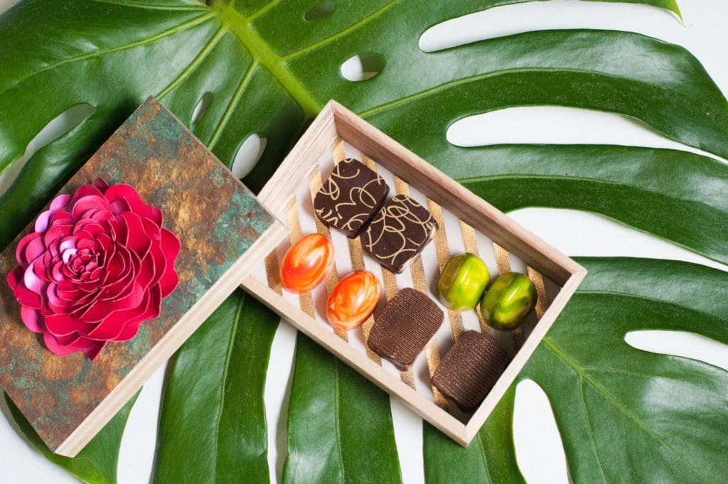 Araya Chocolates are beautifully packaged and ready for gift-giving.