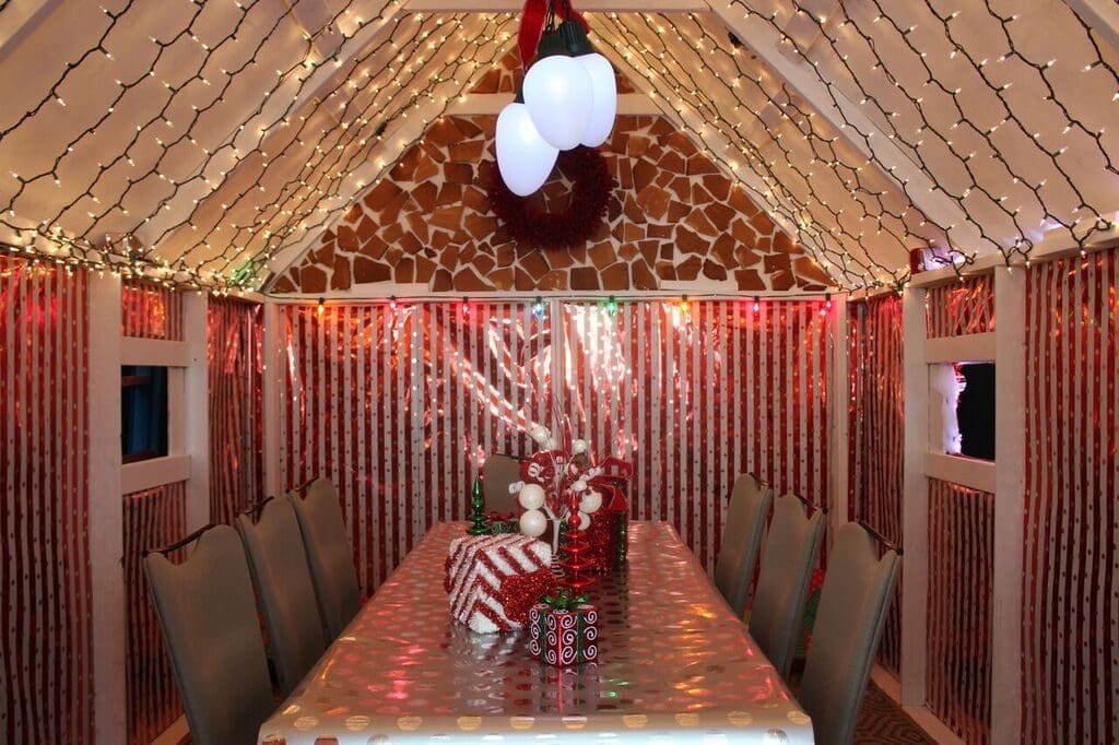 The giant Gingerbread House fits up to seven people for the ultimate holiday meal.