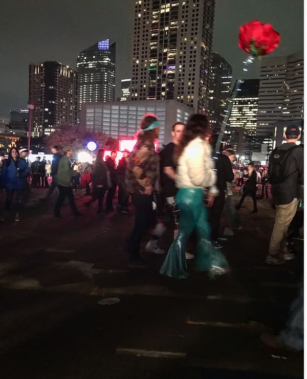 This oversized rose was an institution at Day for Night, popping up from crowd to crowd. 