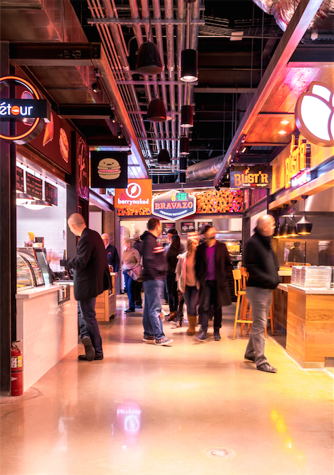 Welcome to Legacy Hall. The European-style food hall houses 22 bars and restaurants. 