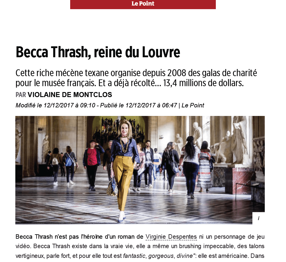 Le Point, anoints Becca Cason Thrash as queen of the Louvre