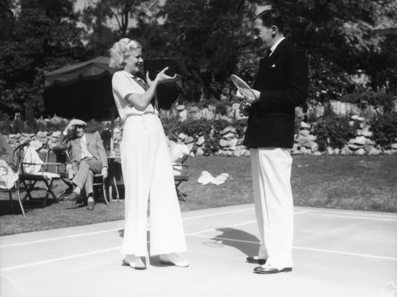 Jean Harlow playing badminton at The Huntington in the 1930s