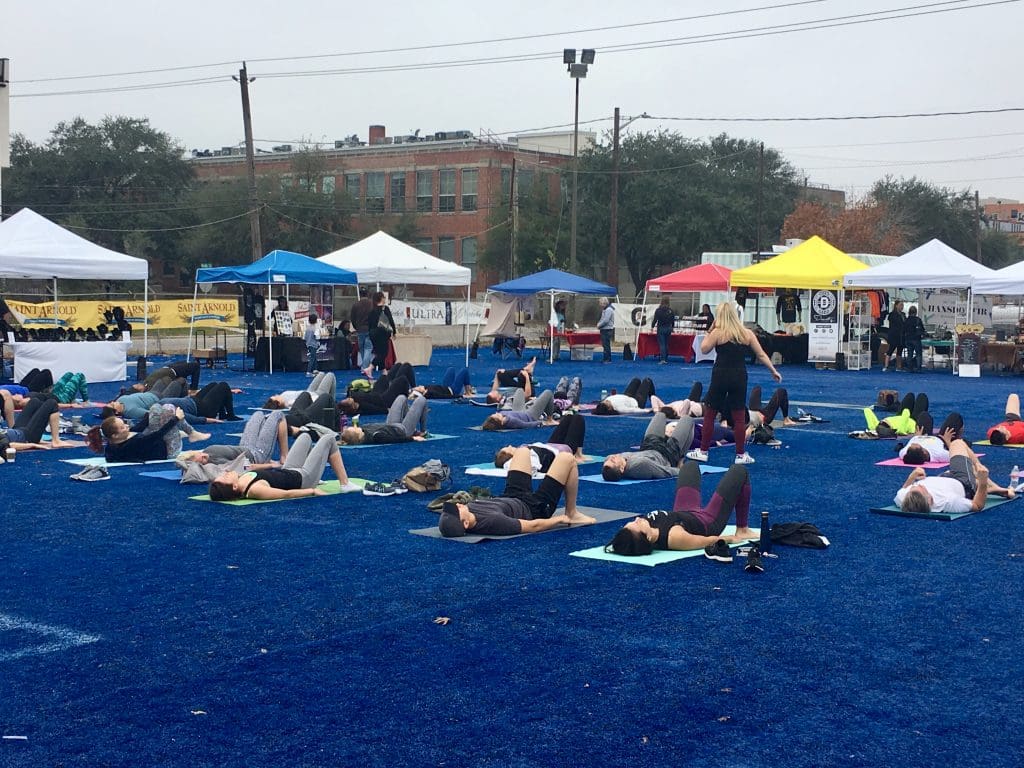 Free yoga kicks off at 10 am. 
