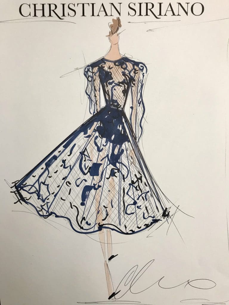 Christian Siriano fall/winter 2018 designer inspiration sketch.
