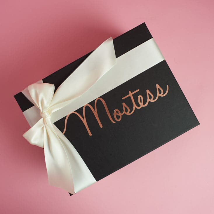 The Mostess box, filled with entertainment items and tips to build the perfect soiree, comes four times a year
