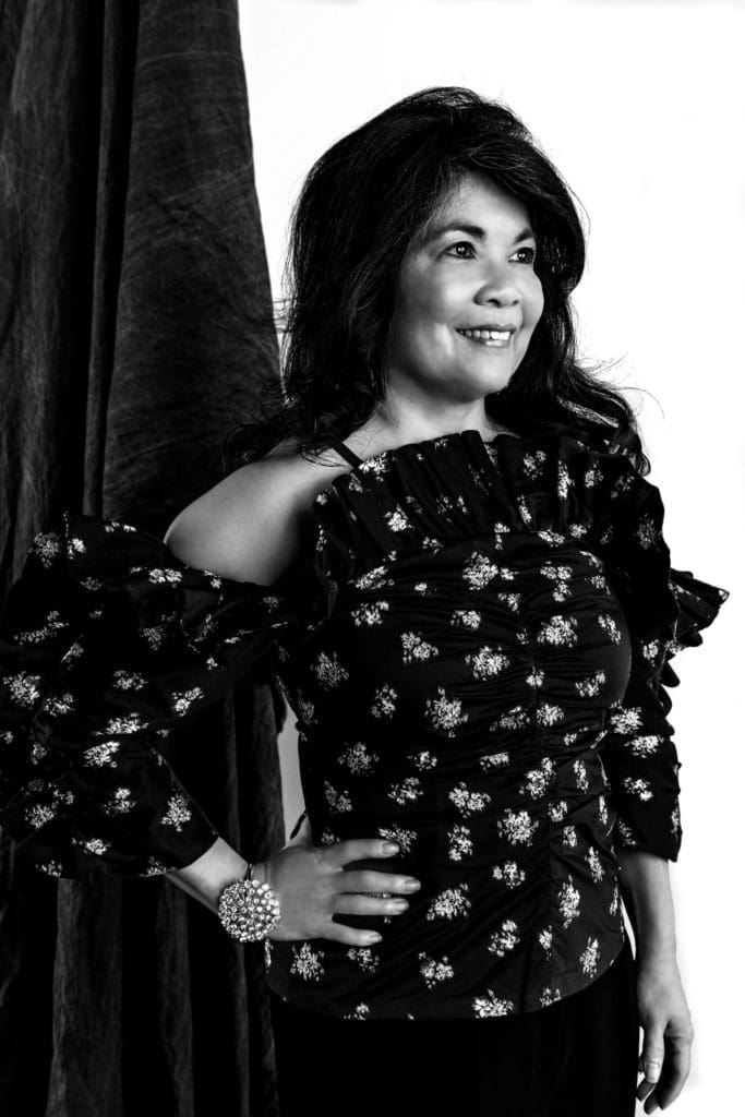 Nancy Gopez in Rebecca Taylor and CH Carolina Herrera jewels, all at NorthPark Center. 