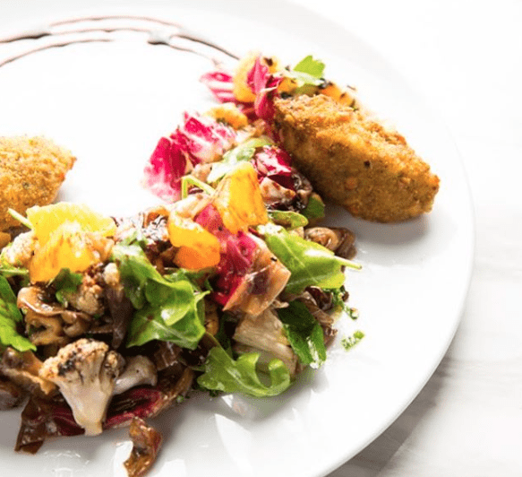 One Fifth's grilled radicchio antipasto is served with pistachio gremolata and crispy goat cheese. 
(Photo courtesy of One Fifth Romance Languages)