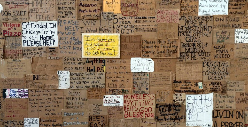 The event will feature an art installation of homeless signs by Willie Baronet. 