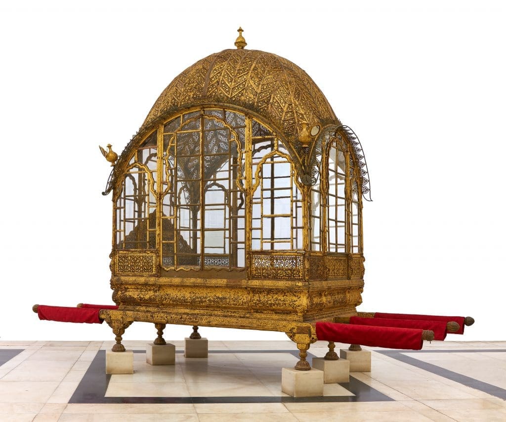 Palanquin (Mahadol), Gujarat, circa 1700–1730, at the Museum of Fine Arts, Houston (Collection Mehrangarh Museum Trust, photo Neil Greentree)