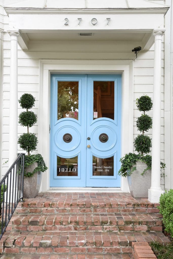 Blue Print's signature blue doors in Dallas' Uptown neighborhood. 