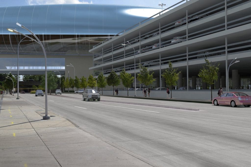 Plans for the Dallas station show a modern, multi-level terminal. 
