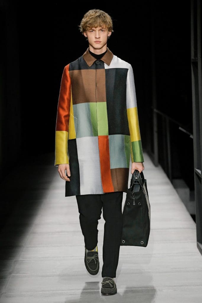 Bottega Veneta men's colorblock overcoat.