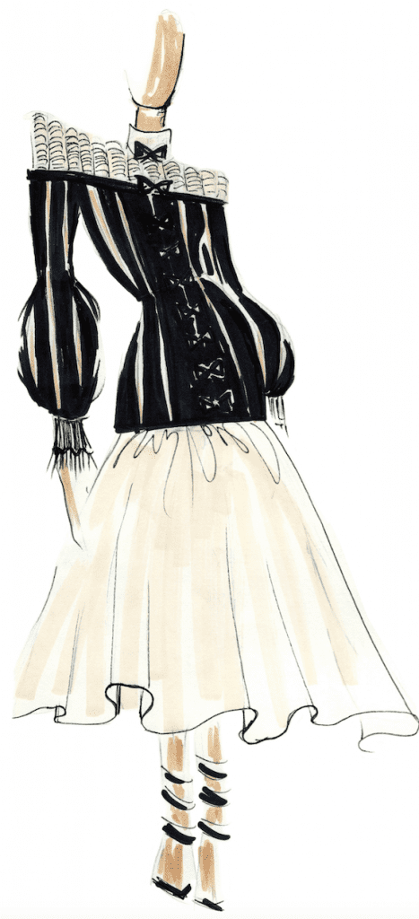 "Reflecting the idea of fighting absurdity with absurdity and stepping out of bounds," — Julianna Bass. (Sketch courtesy of Julianna Bass.)