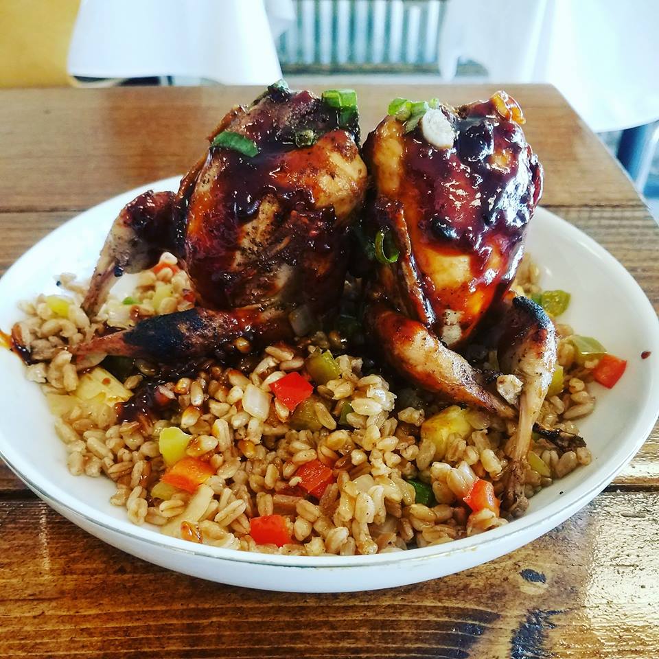 One of Southern BOI Cafe's Turf dishes included Texas quail on a bed of farro. 
