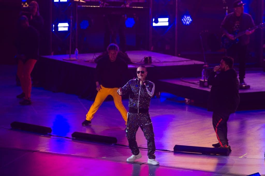 J Balvin strikes a pose Tuesday night.