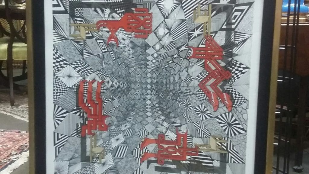 An intricate work on paper from the Bart Truxillo estate by Pedro Friedeberg, the last living Mexican Surrealist. 