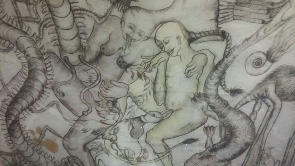 A hand-painted print by Amita Bhatt from the Truxillo Collection that originally came from Redbud Gallery. 