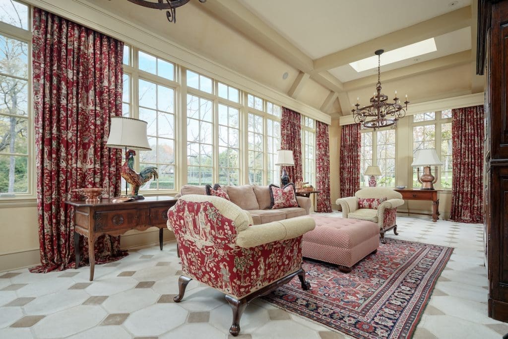 The sunroom is one of many living areas. 