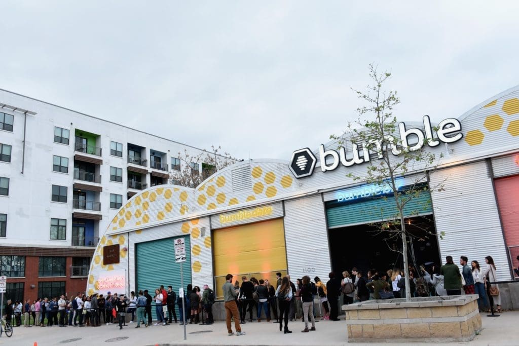 Bumble's SXSW activation Empowering Connections took place in a pop up venue outfitted in Bumble branding to host their star lineup of speakers and performers. (Photo by Getty Images for Bumble)