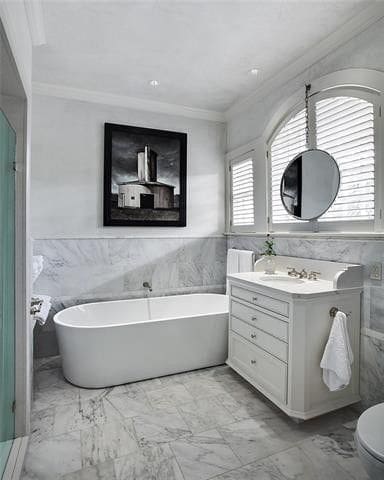 This bathroom is sleek and contemporary. 
