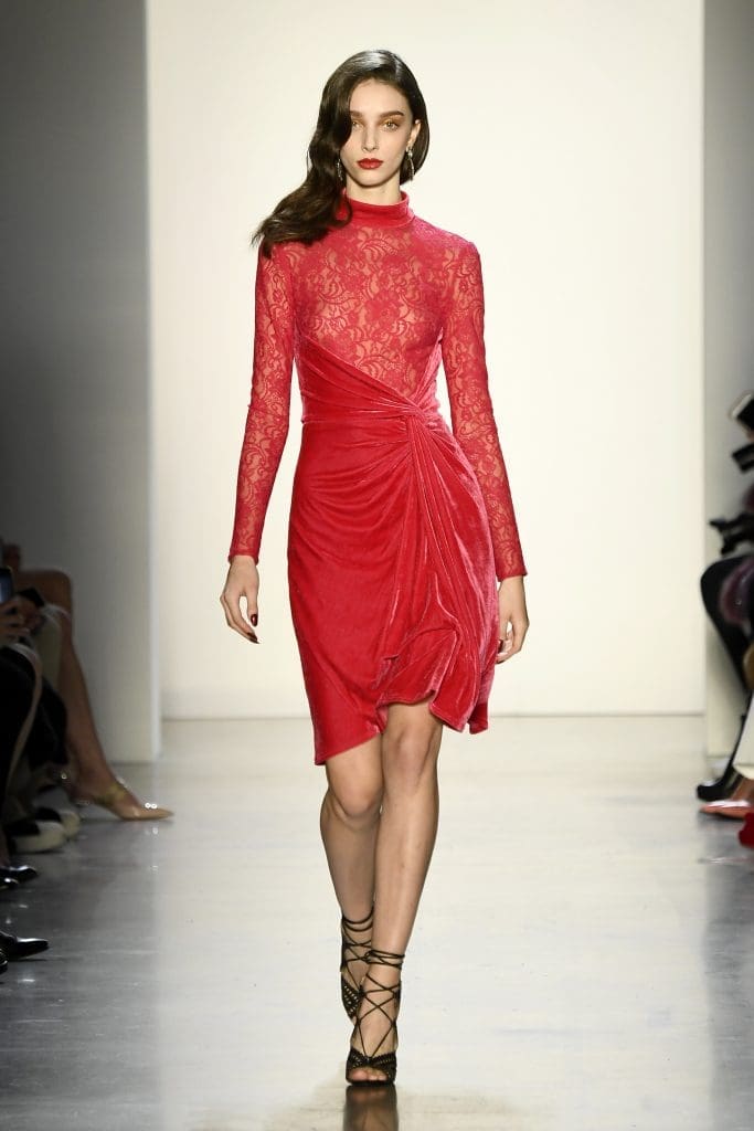 NEW YORK, NY - FEBRUARY 08:  A model walks the runway for Tadashi Shoji during New York Fashion Week: The Shows at Gallery I at Spring Studios on February 8, 2018 in New York City.  (Photo by Frazer Harrison/Getty Images for Tadashi Shoji)
