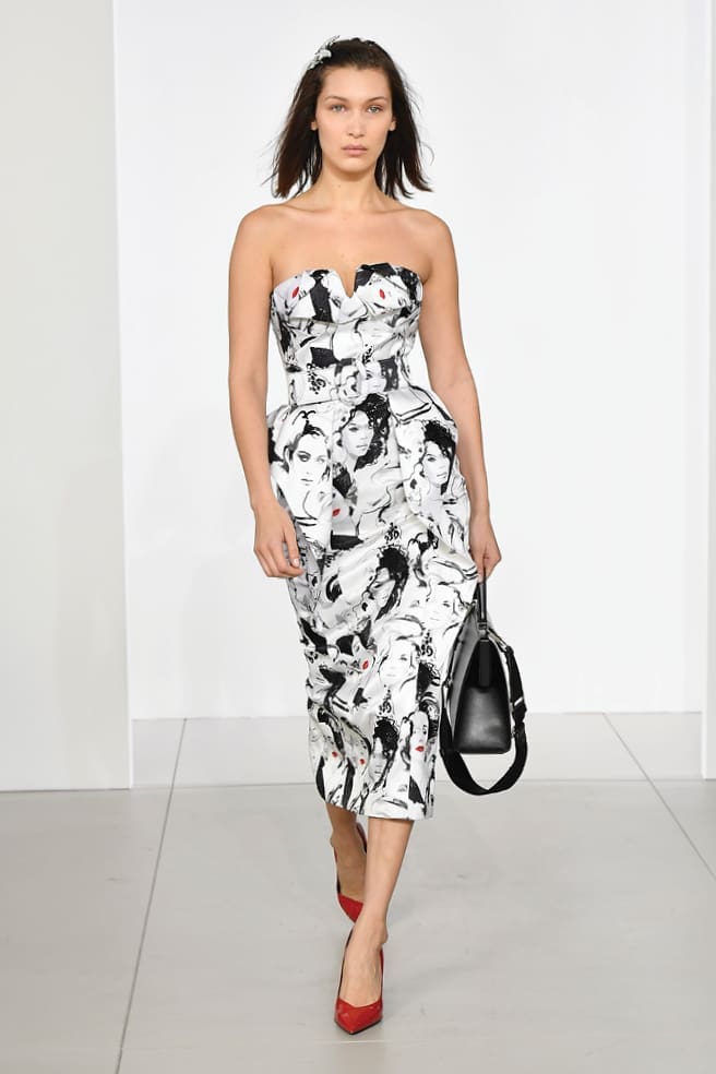 Michael Kors dress with portraits by David Downton.