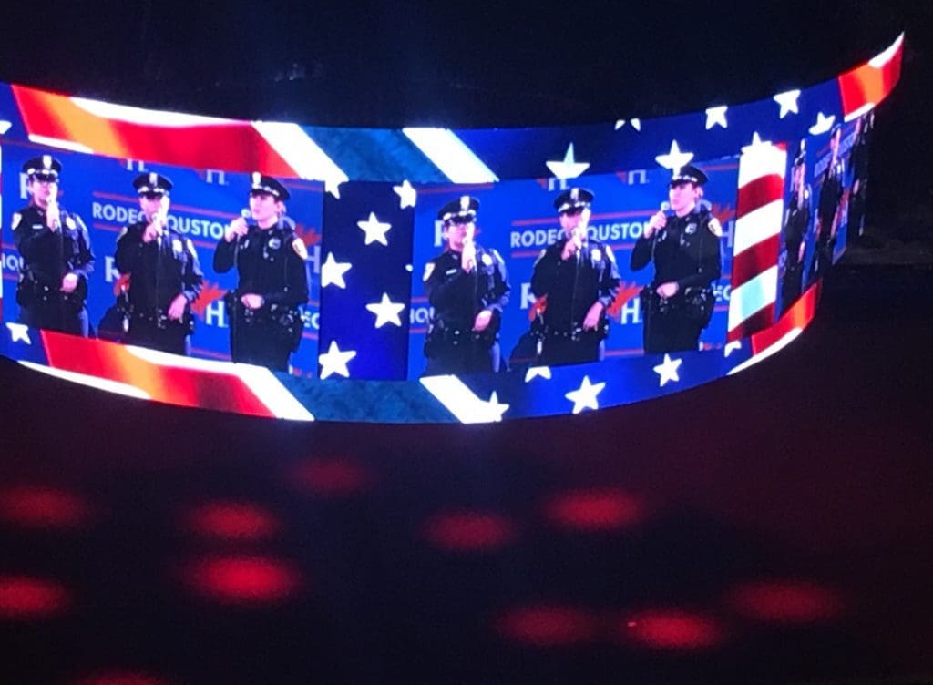 A Houston Police Department Blues Trio performed the National Anthem. 