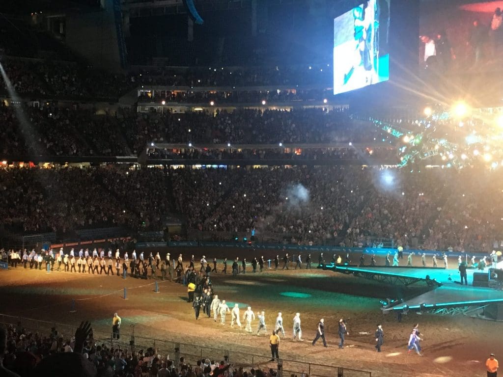 Responders circled the stage during the first song of the night. 