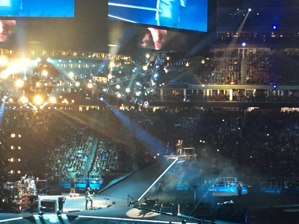 Singer Gary LeVox took advantage of the brand new stage's elevation options. 
