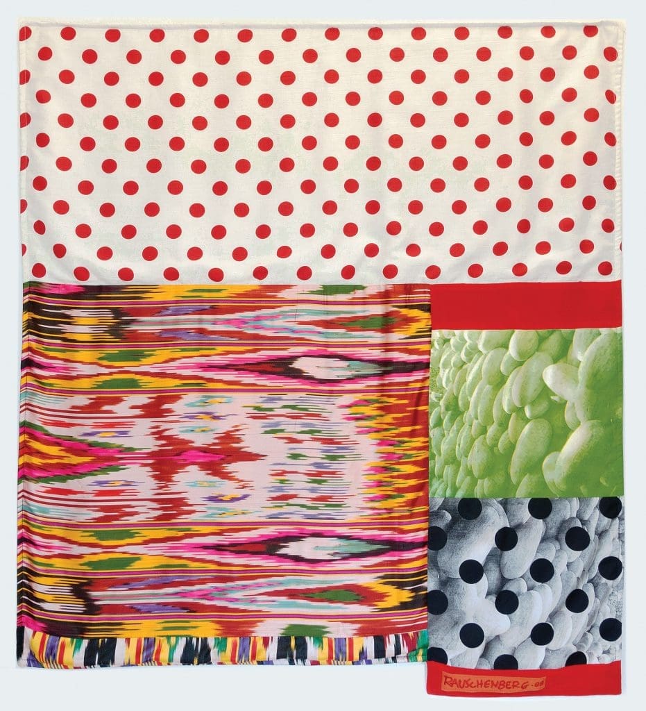 Quintessential Texas-born Robert Rauschenberg's "Samarkand Stitches #VII," 1988, a lively screen print with mixed media, is among the highlights of the revitalized Lancaster's art collection. 