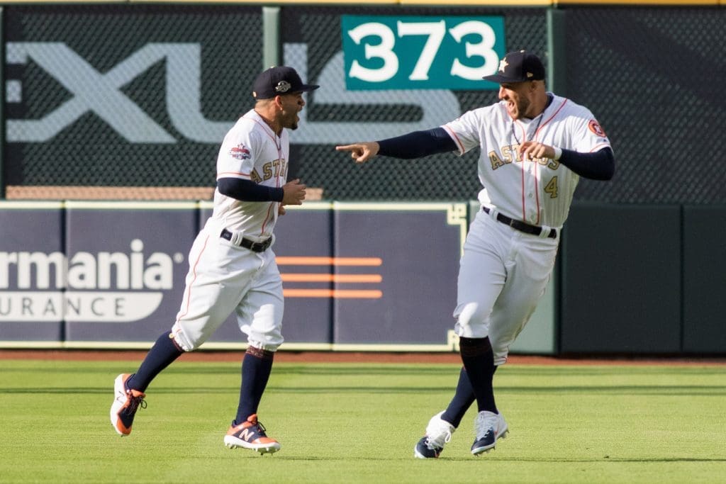 Jose Altuve and George Springer enjoyed a moment at the Astros' home opener.