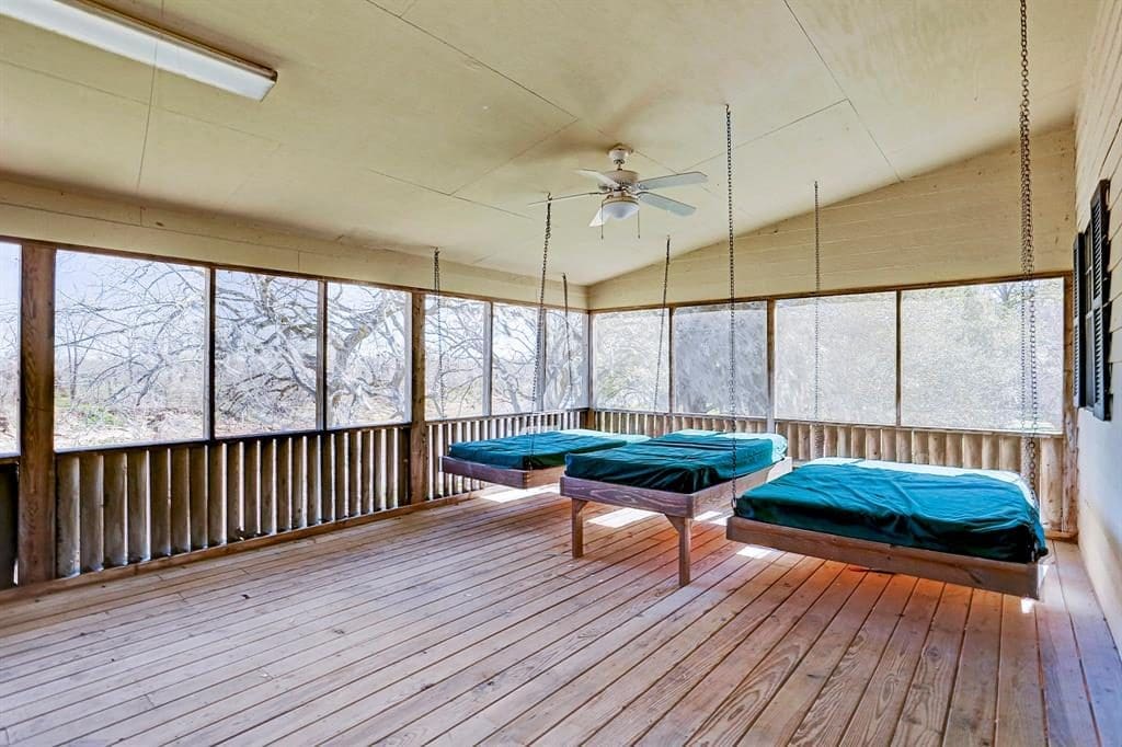 The sleeping porch fits plenty of partygoers. 