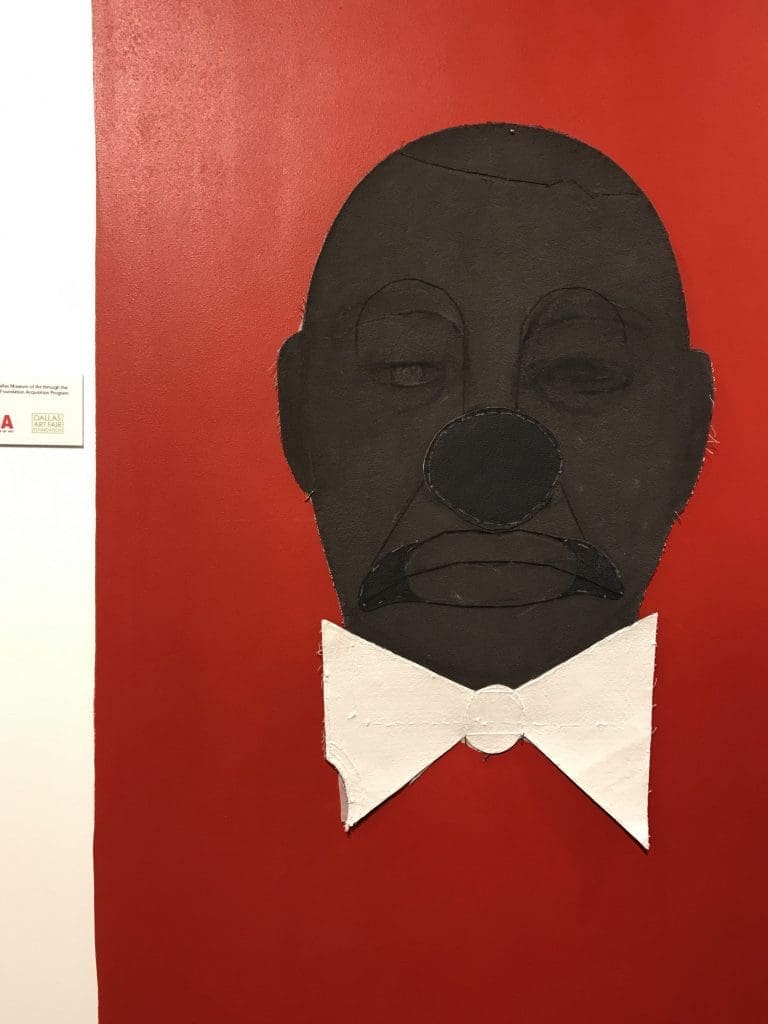 "Untitled 2," 2017, mixed media, acrylic on felt, thread and fabric, 28 x 16" by Alicia Henry (MFA, Yale) was shown on a red painted wall at Liliana Bloch Gallery's DAF booth and acquired by the Dallas Museum of Art thanks to the Dallas Art Fair Foundation. 