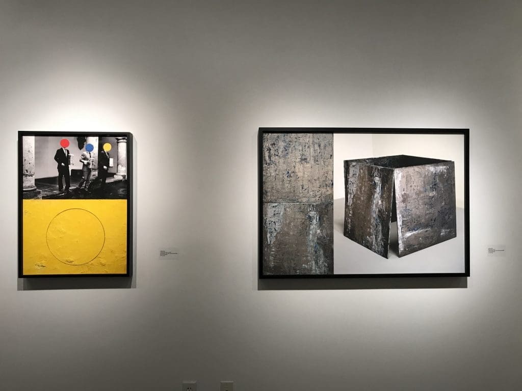 Dr. Cindy Lisica says, "My friends at Drexel Galeria in Monterrey, Mexico, presented several works by Pedro Escapa that referenced art history and "Death of painting is a play of light" through painting and photography assemblage.  "Untitled" works pay homage to Baldessari (left) and Serra (right)."