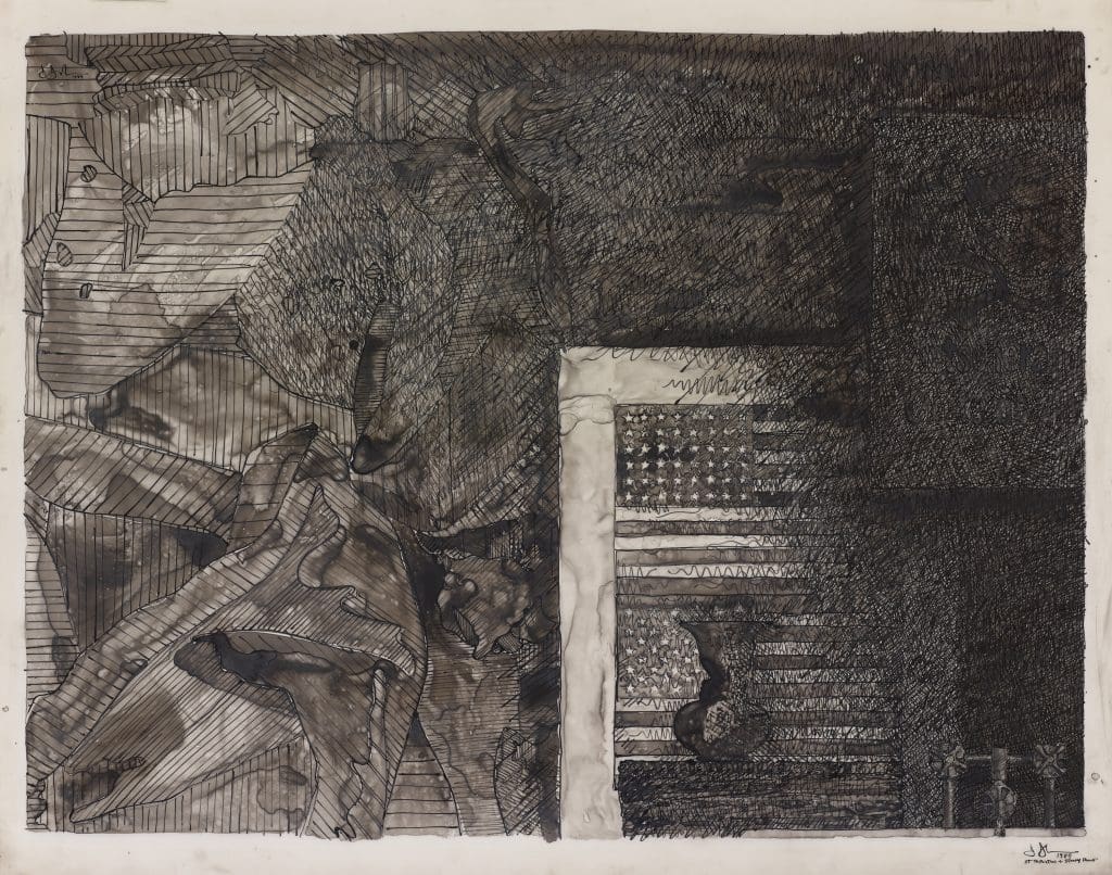 The haunting beauty of Jasper Johns' "Untitled," 1984, a drawing made with ink on plastic, figures in the opening exhibition, devoted to Johns, at the Menil Drawing Institute. (The Menil Collection, promised gift of Janie C. Lee. © Jasper Johns / Licensed by VAGA, NYC)