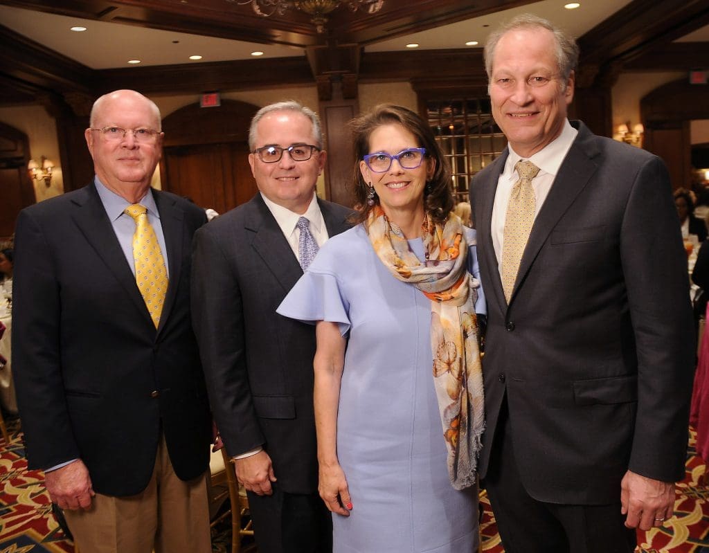 From left: Hospice President & CEO James Faucett Jr., Chairs Anthony and Elizabeth DeLuca, and Dr. Paul Mansfield at the 17th Annual Butterfly Luncheon at The Houstonian Wednesday April 4,2018. (Dave Rossman Photo)