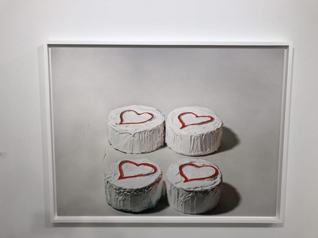 Sharon Core's editioned photograph "Four Heart Cakes" from the series "Thiebauds" (2004), on view at Yancey Richardson Gallery's photo-focused DAF booth. Lisica says, "The gallery attendant mentioned that many visitors, like I was, were drawn into the booth by the lustrous cakes." 

The booth attendant mentioned that, like I was, many visitors were drawn into the booth by the cakes…