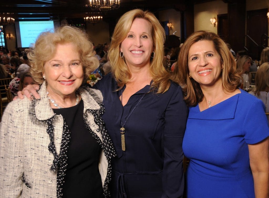 From left: Joann Crassas, Vanessa Sendukas and Mehrnaz Gill at the 17th Annual Butterfly Luncheon at The Houstonian Wednesday April 4,2018. (Dave Rossman Photo)