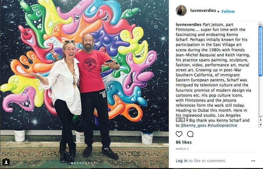 Art advisor Mary Aboujaoude hangs out with Kenny Scharf in L.A. Joyce Goss and Kenny Goss tapped the L.A. and Paris-based consultant who donated her time to assist with the 2018 edition of MTV RE:DEFINE.