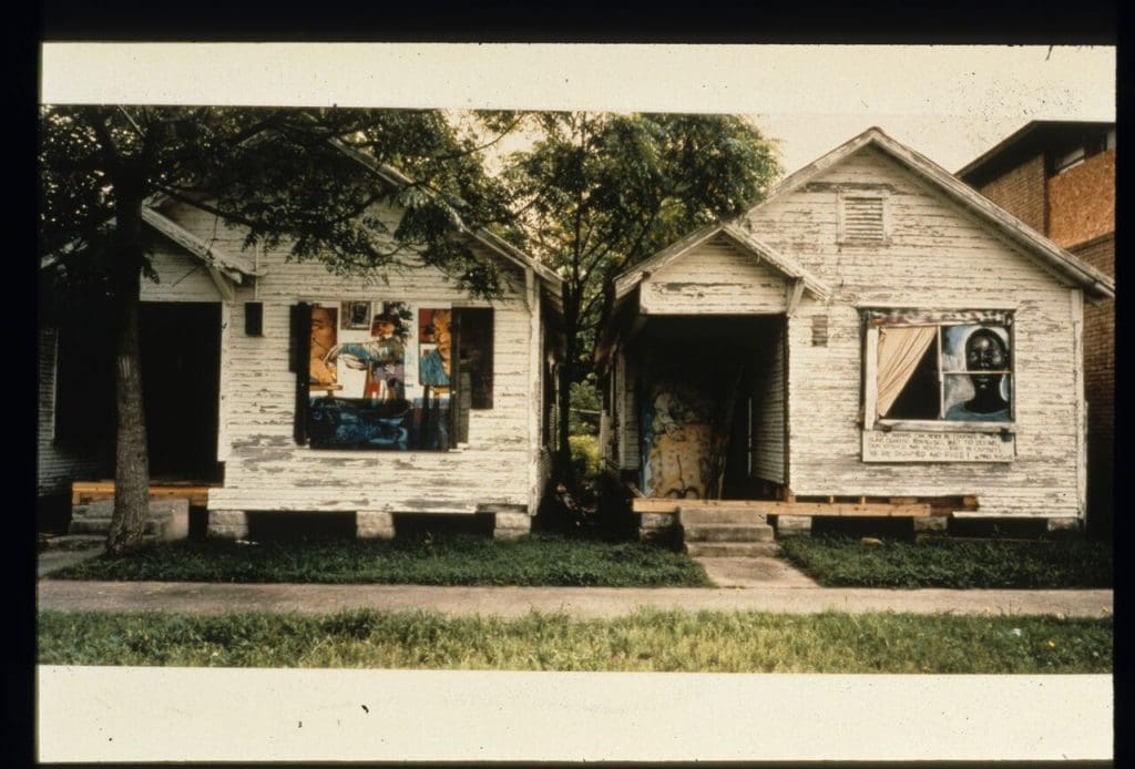 Project Row Houses from back in the day, 1993, with the exhibition "Drive-By," before its first formal artist round, which unveiled October 15, 1994. (Courtesy Project Row Houses) 