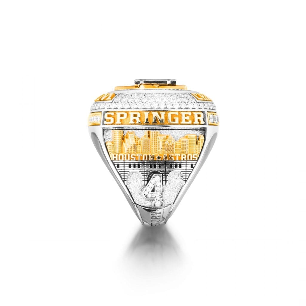 One side of the Houston Astros' World Championship ring features the player's name and number.