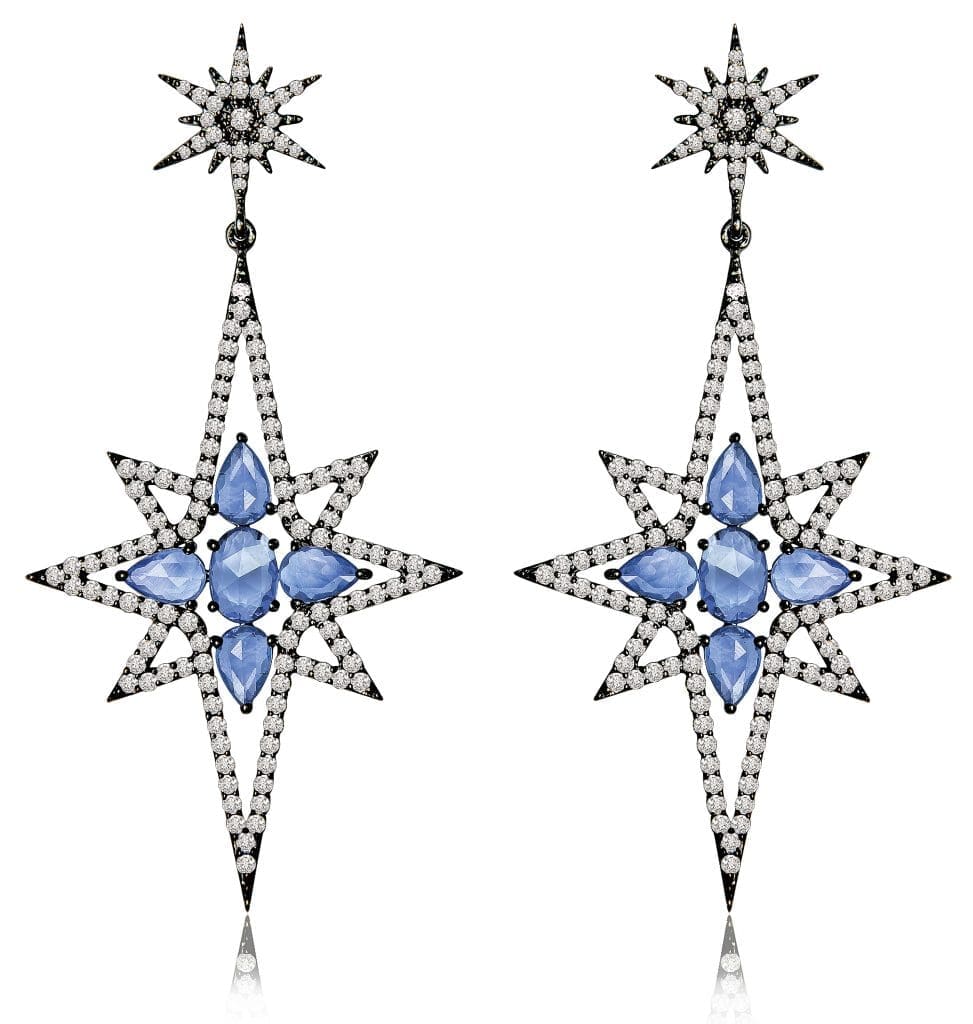 Sutra's sapphire Starburst earrings demonstrate the aesthetic of the jewelry brand.