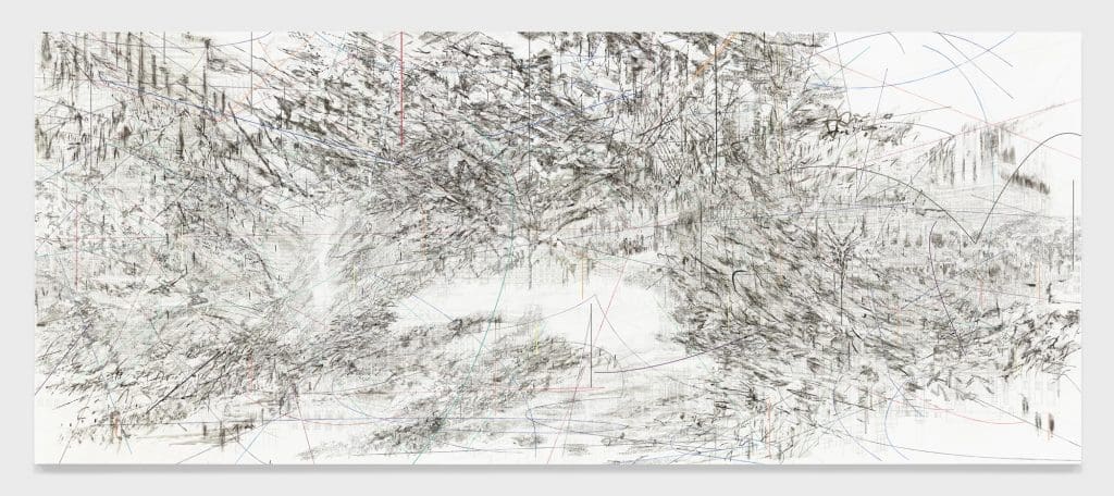 Julie Mehretu's "Cairo," 2013. The artist, a MacArthur "Genius" grantee, whose canvases now command as much as $4.6 million and are in the collection of MoMA, was one of the Core Fellows during the 1990s (class of 1997 - 1999) who put the program on the international art map. (Photo Marian Goodman Gallery) 