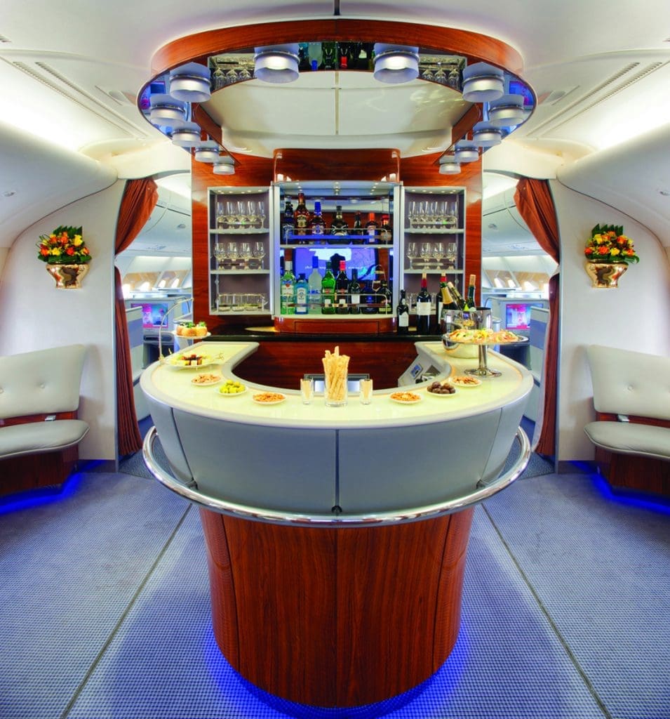 Emirates on-board bar and lounge. 