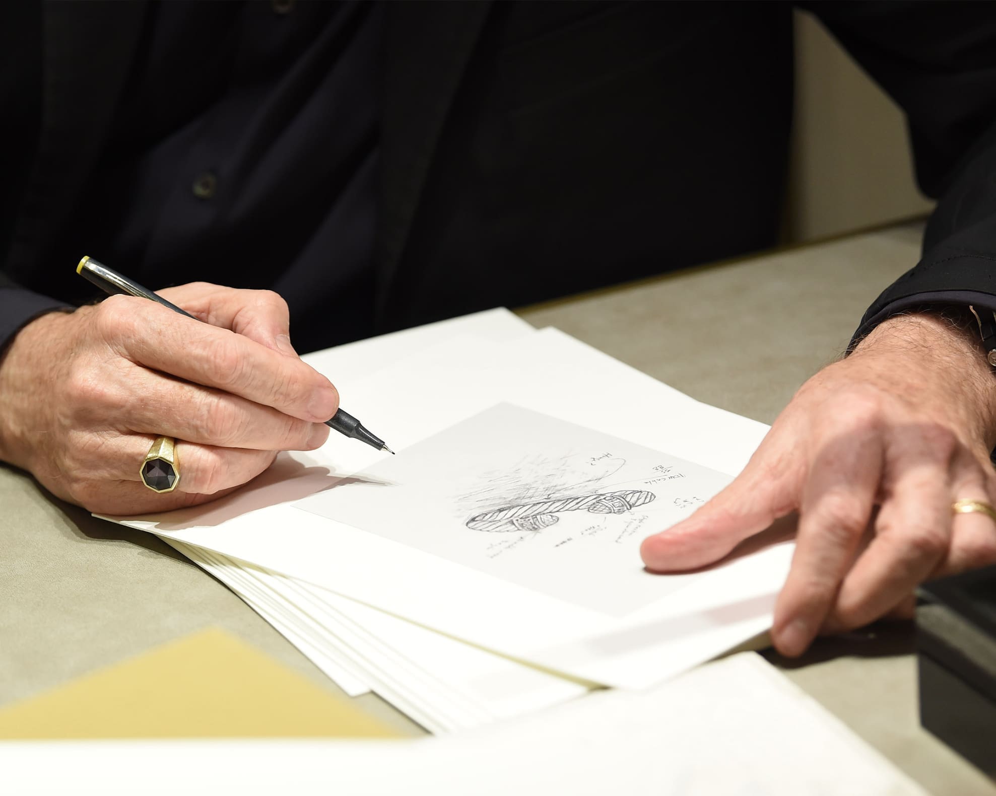 David Yurman with a sketch of his iconic cable bracelet