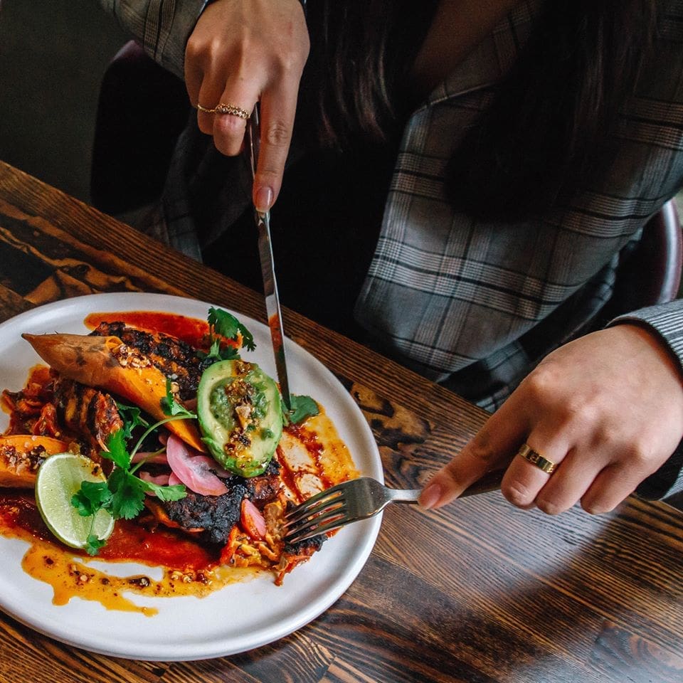 The meat-centric restaurant has tasty offerings like this Sinaloa chicken. 