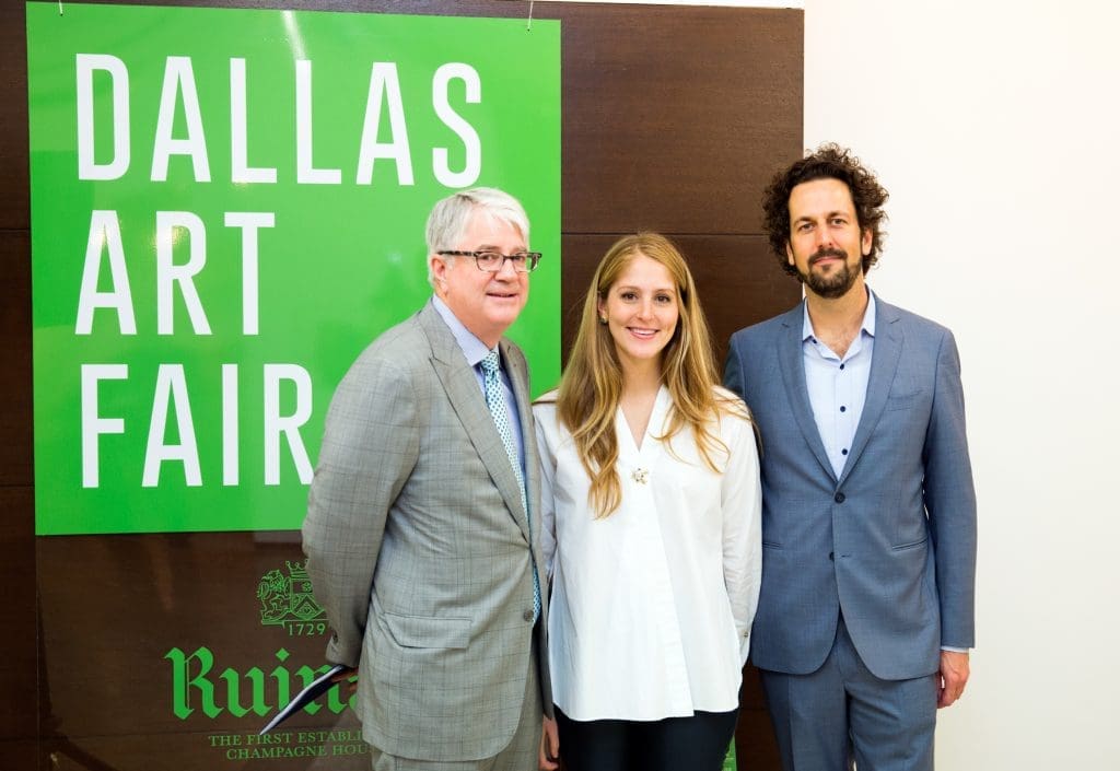 The power three who made year 10 happen: Dallas Art Fair co-founder John Sughrue, Fair director Kelly Cornell, exhibitor relations director Brandon Kennedy. (Photo Daniel Driensky) 